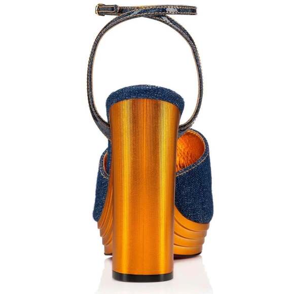 Christian Louboutin Mira Colunata 120 Denim Platform Wedge Sandal Heel Pump 39 - Picture 10 of 12